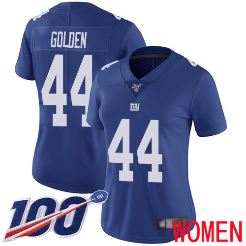 Women New York Giants #44 Markus Golden Royal Blue Team Color Vapor Untouchable Limited Player 100th Season Football NFL Jersey